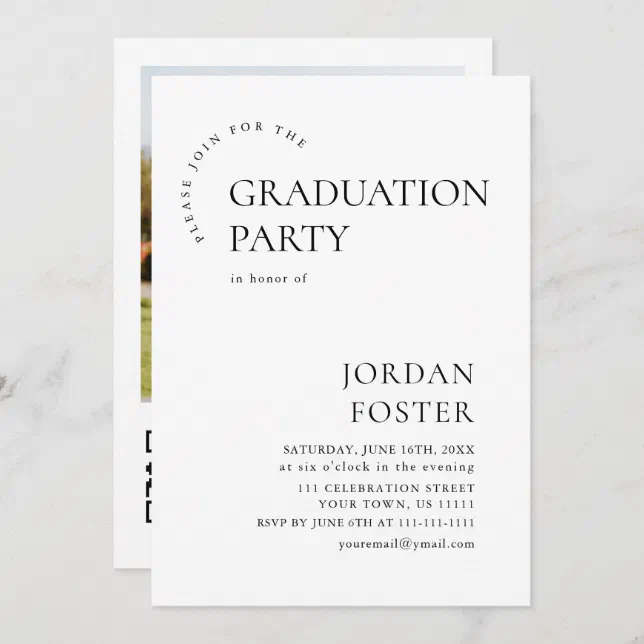 Modern Minimalist PHOTO Graduation Party QR code Invitation | Zazzle