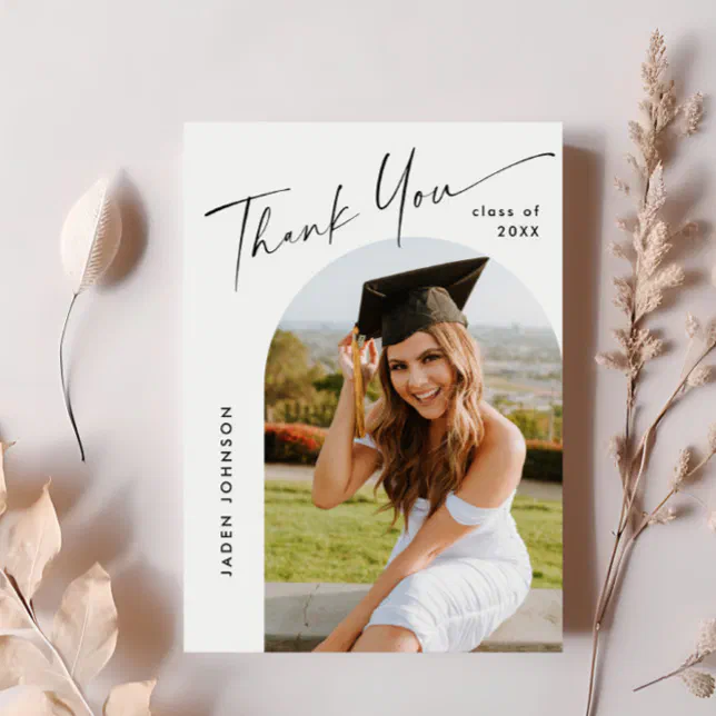 Modern Minimalist PHOTO Graduation Thank You Postcard | Zazzle