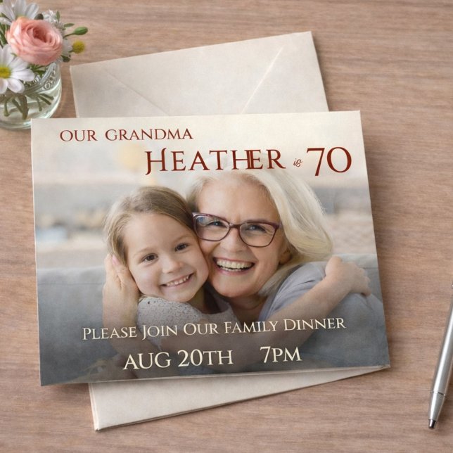 Modern Minimalist Photo Grandmother 70th Birthday Invitation (Creator Uploaded)