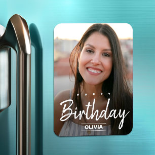 Modern Minimalist Photo Happy Birthday Greeting Magnet