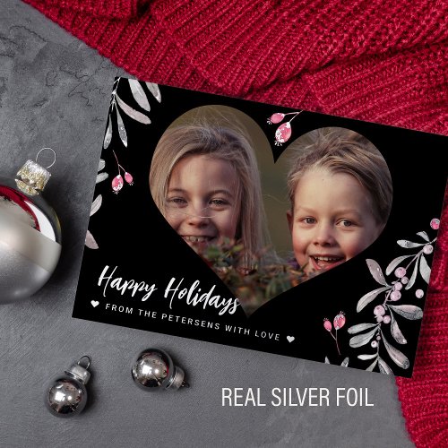 Modern minimalist photo Happy Holidays silver Foil Holiday Card