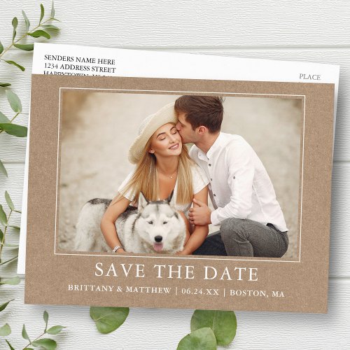 Modern Minimalist Photo Kraft Save the Date Postcard