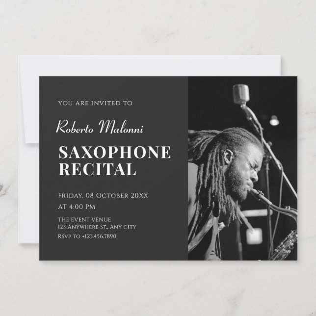Modern minimalist photo music recital Invitation (Front)