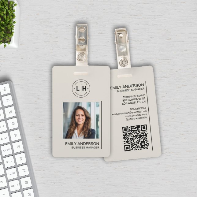 Modern Minimalist Photo Name Logo  Badge (Modern Minimalist Custom Photo Logo QR code Name Badge by MINTIC DESIGN STUDIO)