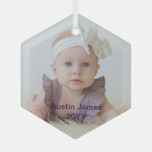 Modern Minimalist Photo Overlay White Text Glass Ornament