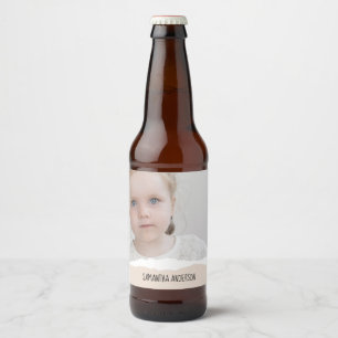 Modern Minimalist Photo & Perosnalized Text Pink Beer Bottle Label