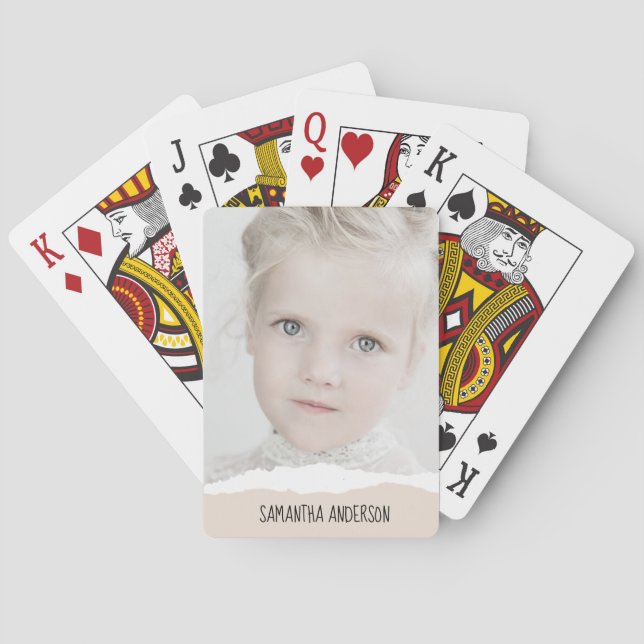 Modern Minimalist Photo & Perosnalized Text Pink Poker Cards (Back)