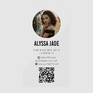 Modern Minimalist Photo Picture Headshot QR Code Clear Business Cards