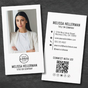 Modern Minimalist Photo QR Code Logo Vertical Business Card