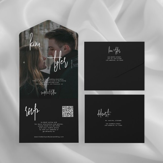 Modern minimalist photo QR code RSVP wedding All In One Invitation (Creator Uploaded)
