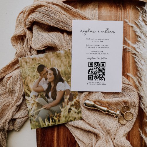 Modern Minimalist Photo Qr Code Wedding Invitation