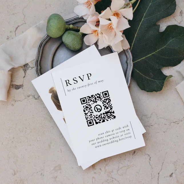 Modern Minimalist Photo QR Code Wedding RSVP Enclosure Card | Zazzle