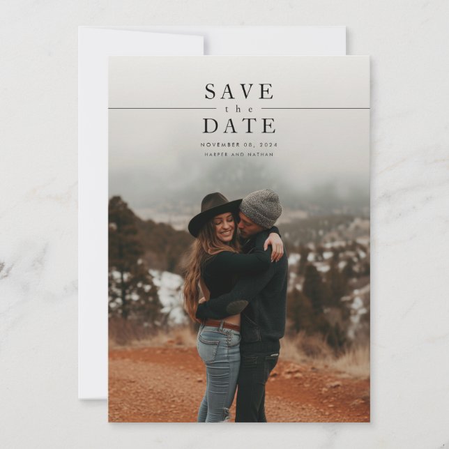 Modern Minimalist Photo QR Code Wedding Save The Date (Front)