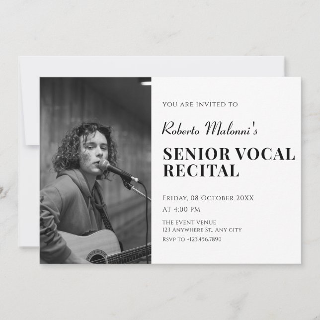 Modern minimalist photo recital Invitation (Front)