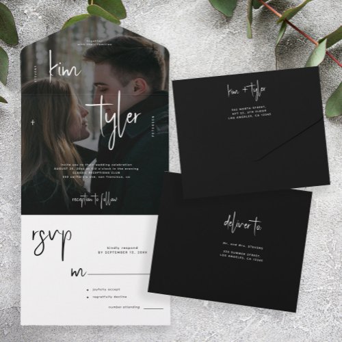 Modern minimalist photo RSVP wedding  All In One Invitation