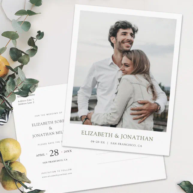 Modern Minimalist Photo Save the Date Wedding Invitation Postcard | Zazzle