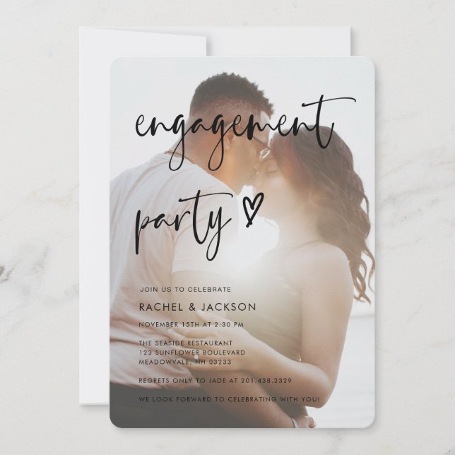 Modern Minimalist Photo Script Engagement Party Invitation (Front)