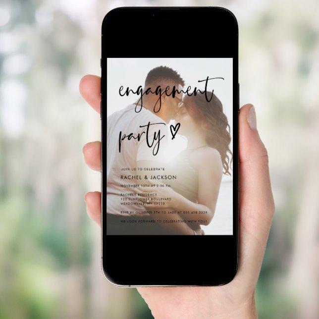 Modern Minimalist Photo Script Engagement Party Invitation (Front Digital)