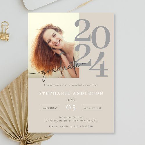 Modern Minimalist Photo Script Graduation Party Invitation