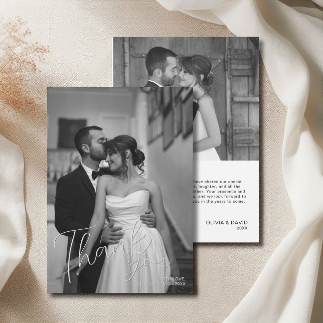 Modern Minimalist Photo Script Wedding Thank You Card (Modern Minimalist Photo Script Wedding Thank You Card)