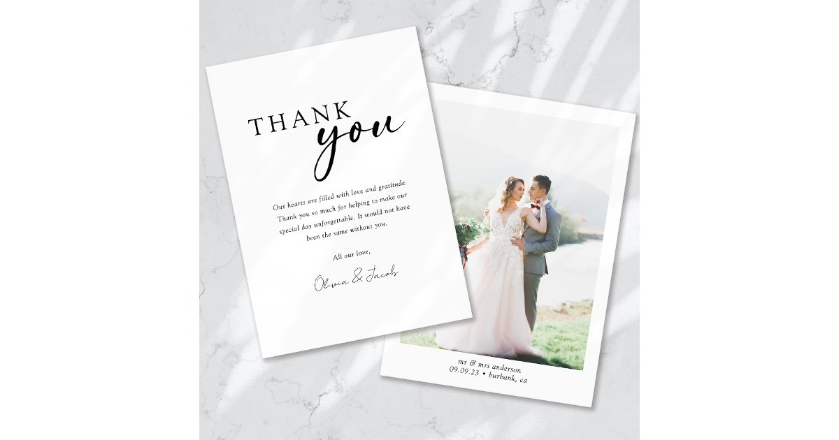 Modern Minimalist Photo Script Wedding Thank You Card | Zazzle