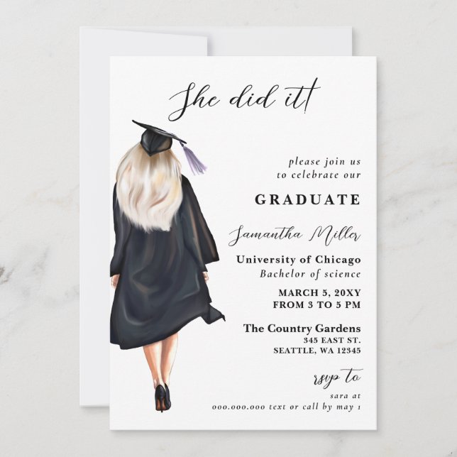 Modern Minimalist Photo She Did It Graduation Invitation (Front)