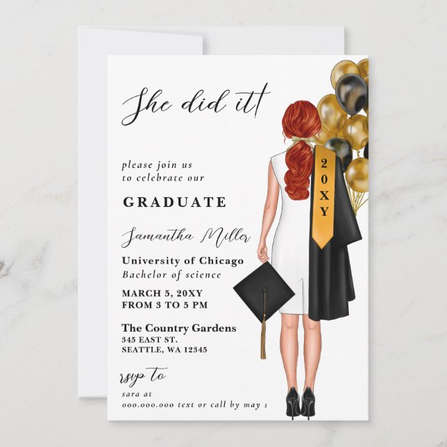 Modern Minimalist Photo She Did It Graduation Invitation (Front)