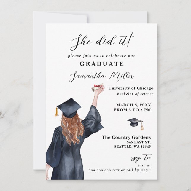 Modern Minimalist Photo She Did It Graduation Invitation (Front)