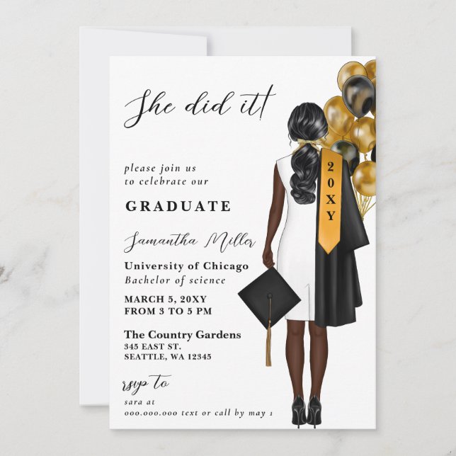 Modern Minimalist Photo She Did It Graduation Invitation (Front)