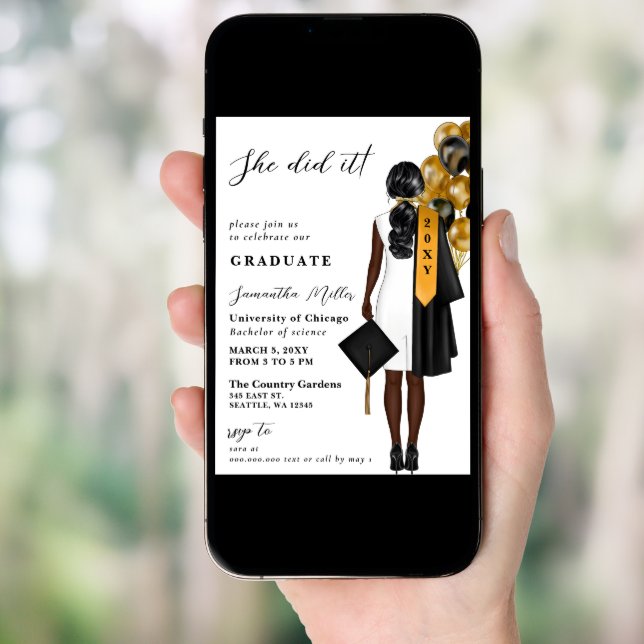 Modern Minimalist Photo She Did It Graduation Invitation (Front Digital)