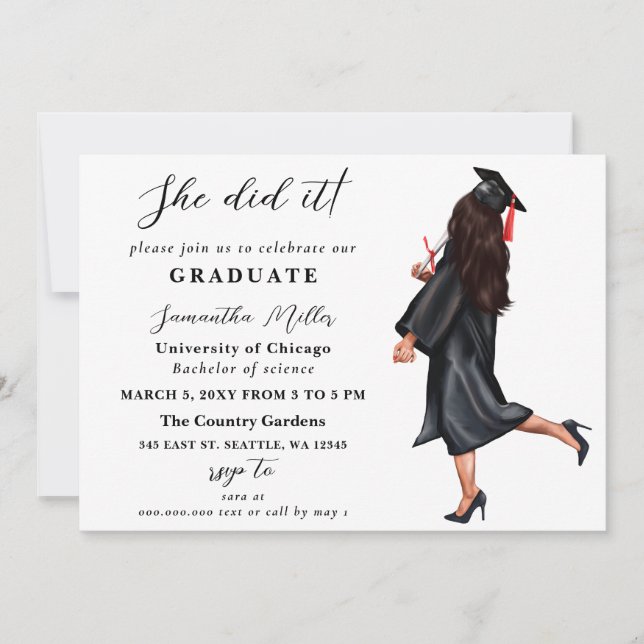 Modern Minimalist Photo She Did It Graduation Invitation (Front)