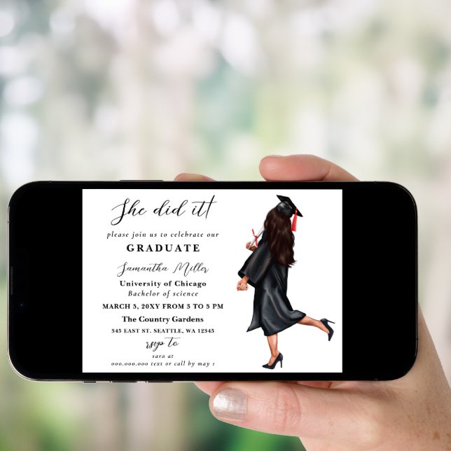 Modern Minimalist Photo She Did It Graduation Invitation (Front Digital)