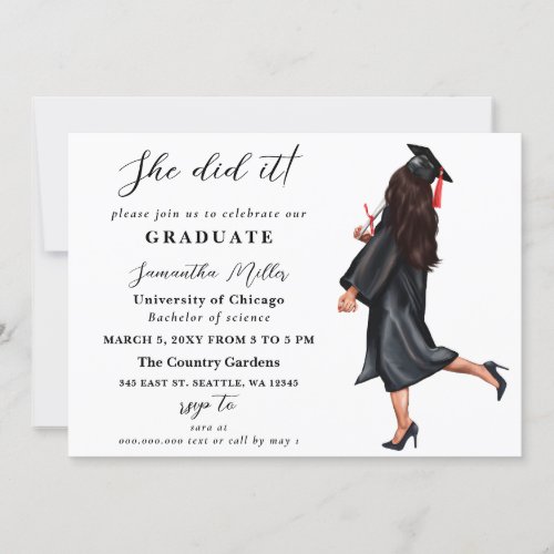 Modern Minimalist Photo She Did It Graduation Invitation