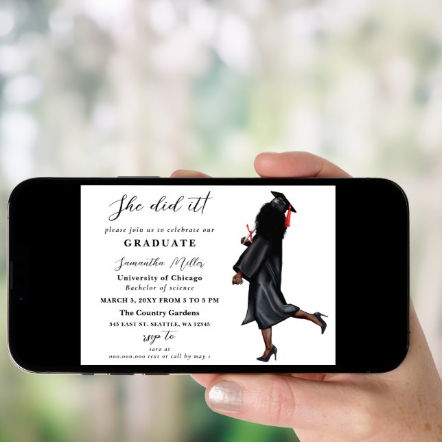 Modern Minimalist Photo She Did It Graduation Invitation (Front Digital)