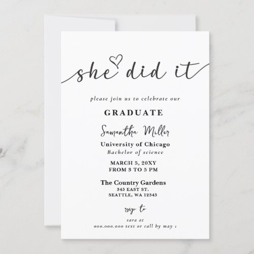 Modern Minimalist Photo She Did It Graduation  Invitation