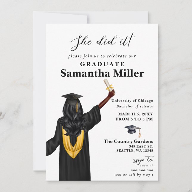 Modern Minimalist Photo She Did It Graduation Invitation (Front)