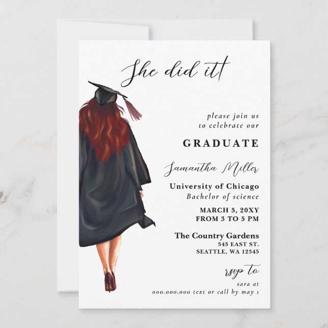 Modern Minimalist Photo She Did It Graduation Invitation (Front)