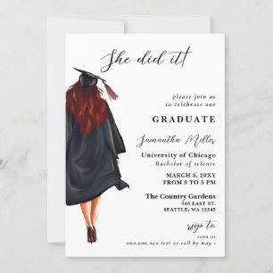 Modern Minimalist Photo She Did It Graduation Invitation
