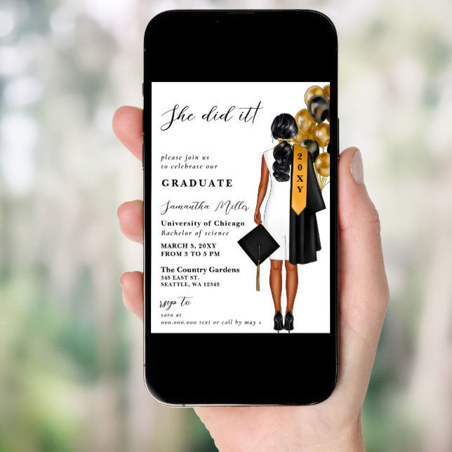 Modern Minimalist Photo She Did It Graduation Invitation (Front Digital)