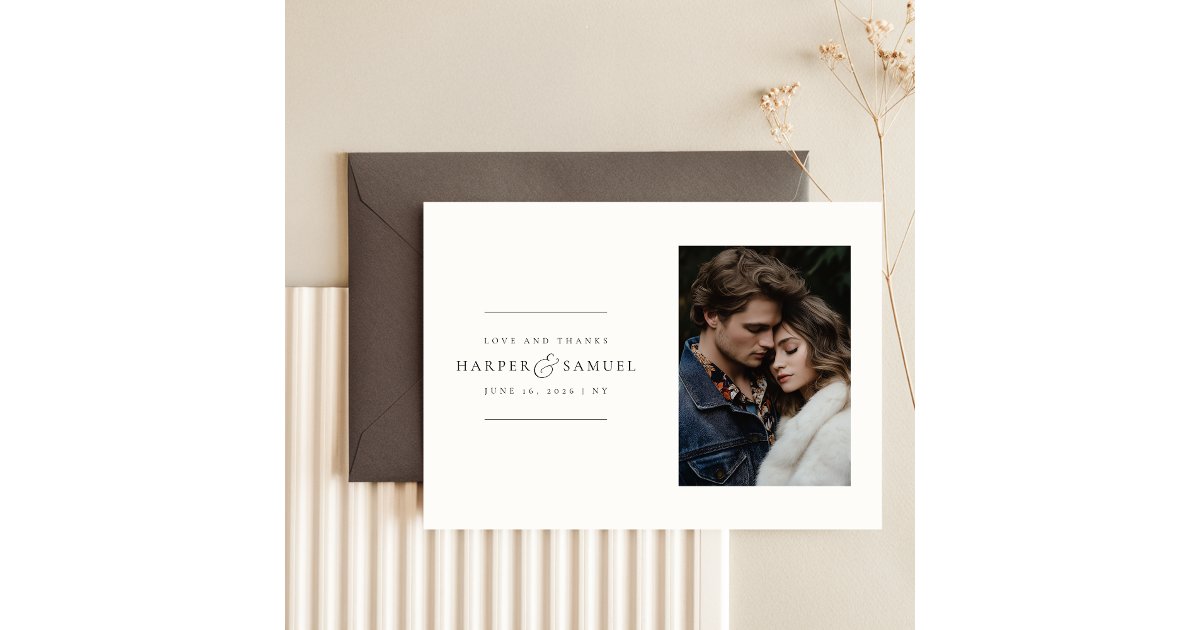 Modern Minimalist Photo Thank You Wedding Card | Zazzle