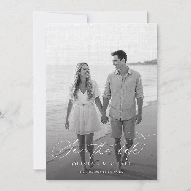 Modern Minimalist Photo Wedding Boho Save The Date (Front)