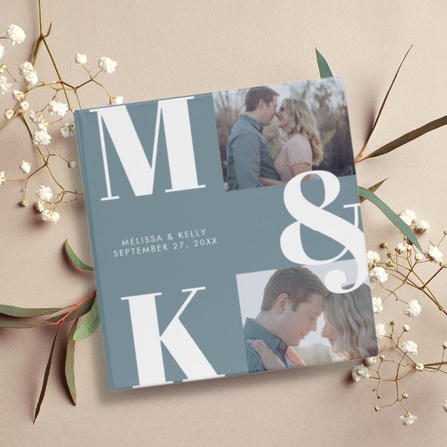 Modern Minimalist Photo Wedding Bold Monogram 3 Ring Binder (Creator Uploaded)