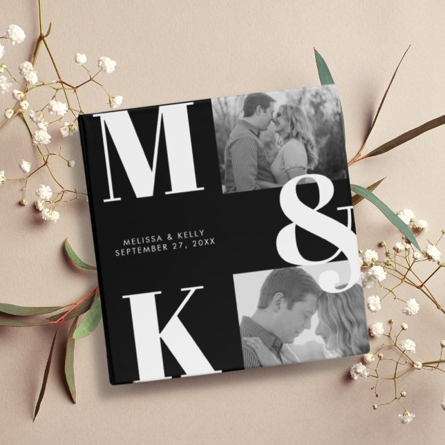 Modern Minimalist Photo Wedding Bold Monogram 3 Ring Binder (Creator Uploaded)