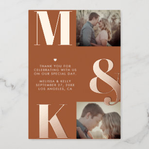 Modern Minimalist Photo Wedding Bold Monogram Foil Invitation