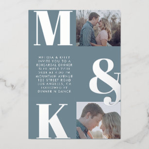 Modern Minimalist Photo Wedding Bold Monogram Foil Invitation