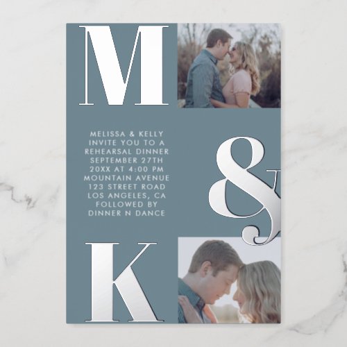 Modern Minimalist Photo Wedding Bold Monogram Foil Invitation
