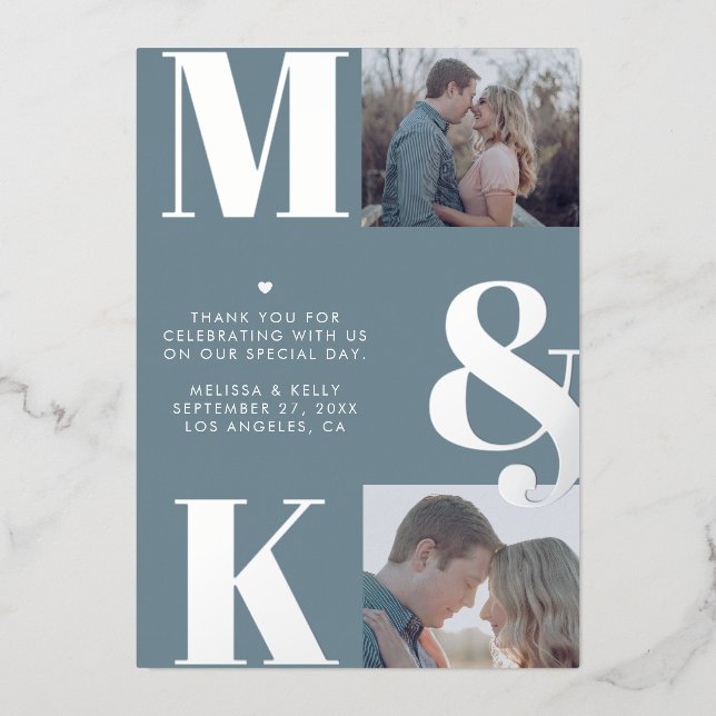 Modern Minimalist Photo Wedding Bold Monogram Foil Invitation (Front)