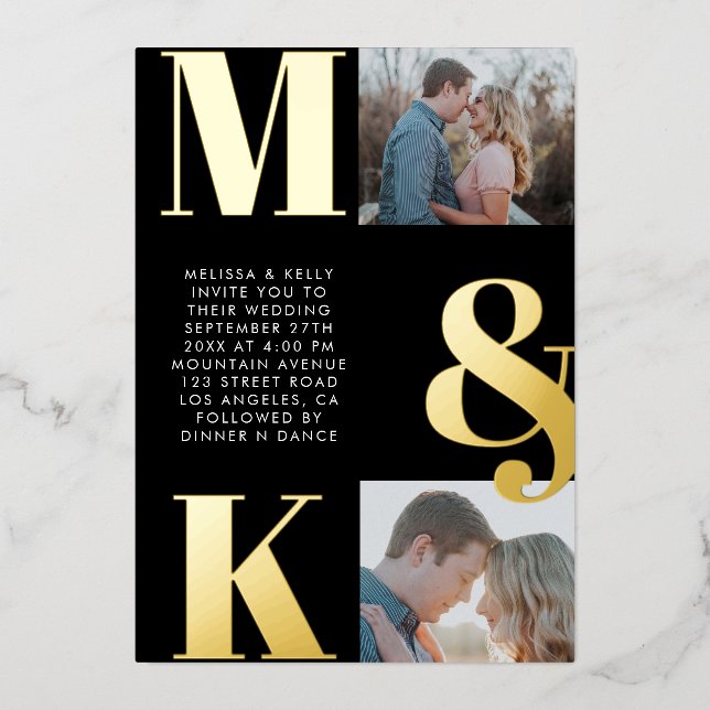 Modern Minimalist Photo Wedding Bold Monogram Foil Invitation (Front)