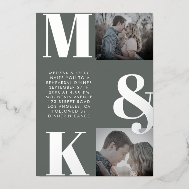 Modern Minimalist Photo Wedding Bold Monogram Foil Invitation (Front)