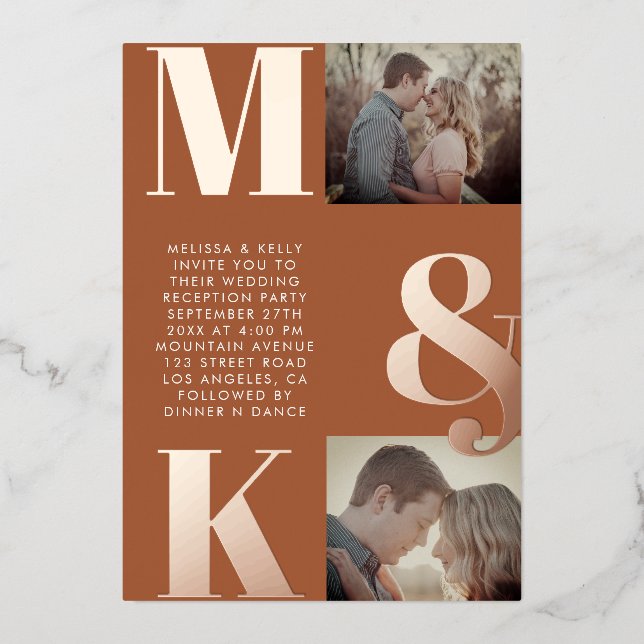Modern Minimalist Photo Wedding Bold Monogram Foil Invitation (Front)